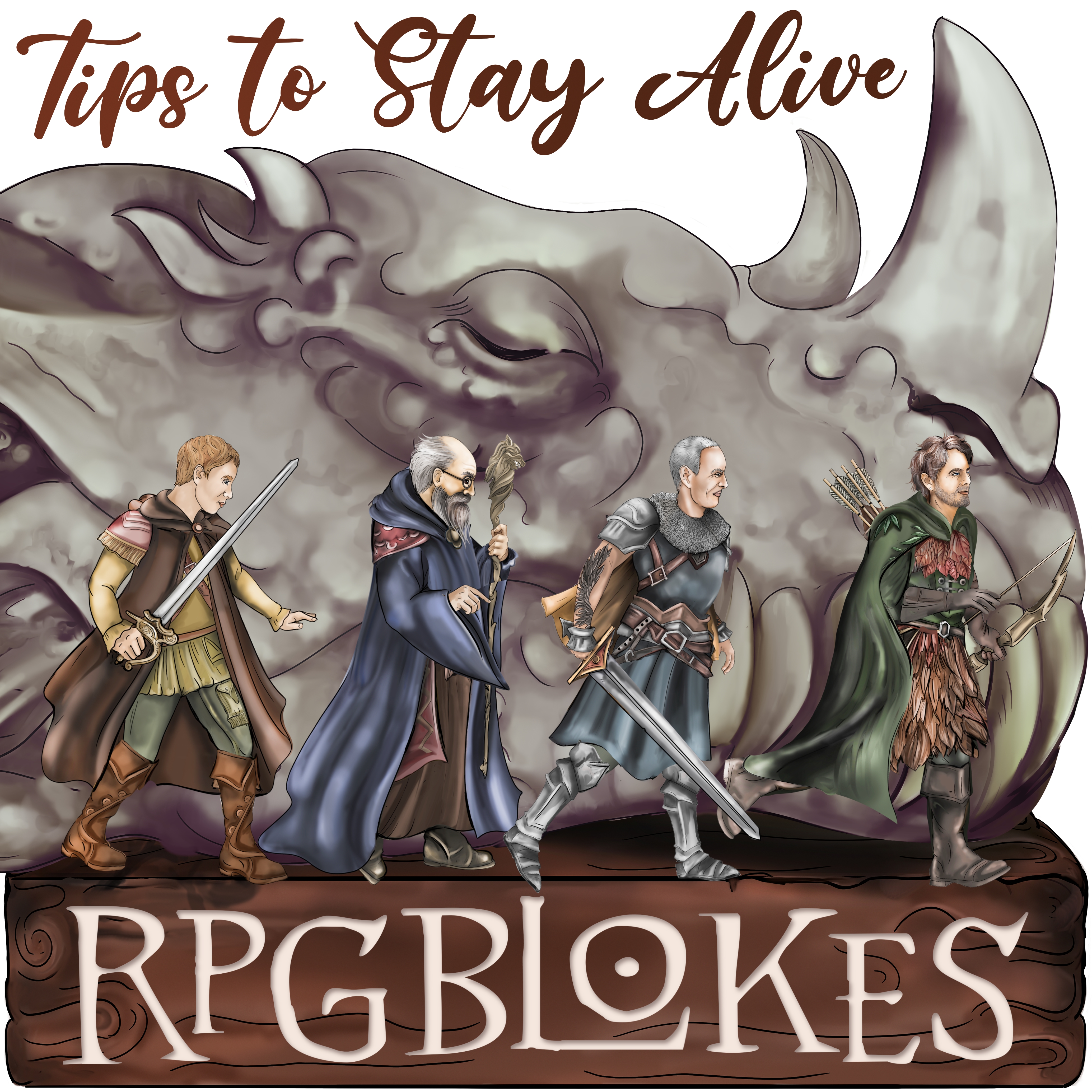 The RPG Blokes trapped inside a floating gelatinous cube, humorous fantasy artwork used as the Season 2 episode image.